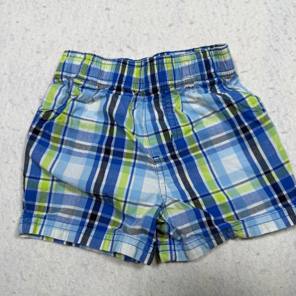 Garanimals Baby Boys Blue Green Plaid Cotton Shorts GNBS1740703 12M